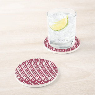 Dessous De Verre En Grès Seigaiha, Vagues, Japonais, Bourgogne et Blanc