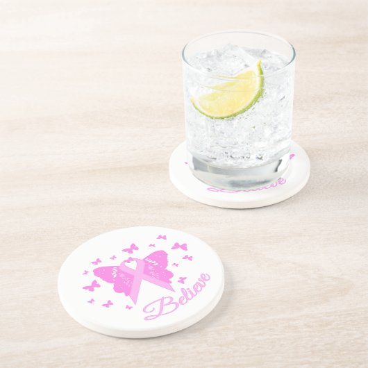 Dessous De Verre En Grès Sensibilisation aux papillons à ruban rose (Côté)