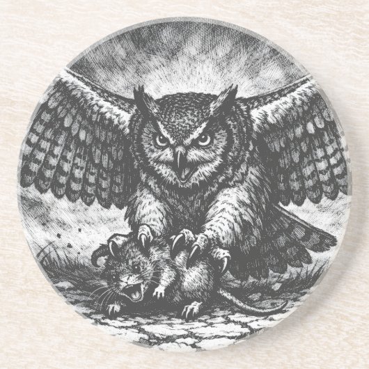 Dessous De Verre En Grès Sentinelle Hibou ailé par BurnsInHell (Devant)