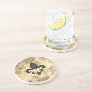 Dessous De Verre En Grès Sepia Butterfleur   Tan Butterfly on Fleur de Lis