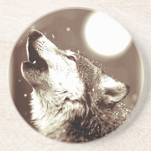 Dessous De Verre En Grès Sepia Wolf & Moon (Devant)