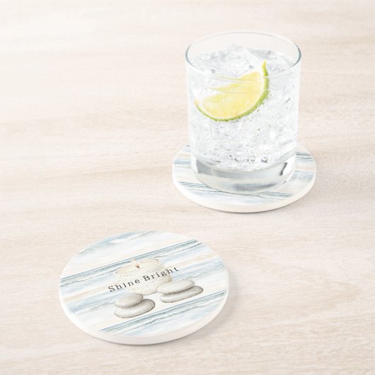 Dessous De Verre En Grès Serenity Blue Beach Ocean Candle Rocks (Côté)