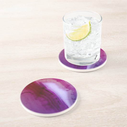 Dessous De Verre En Grès Série Gemstone - Agate en violet 2 (Côté)