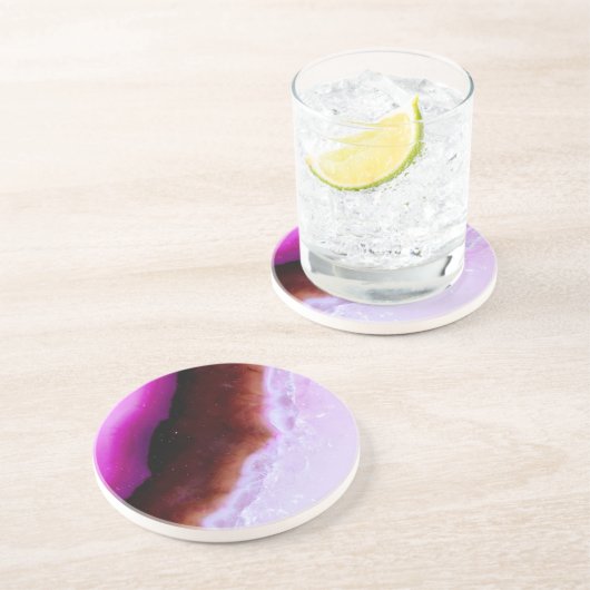 Dessous De Verre En Grès Série Gemstone - Agneau Violet Avec Quartz (Côté)