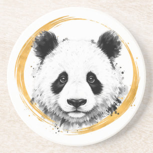 Dessous De Verre En Grès Série Nishiki - Panda marchant Gold Sumi-e