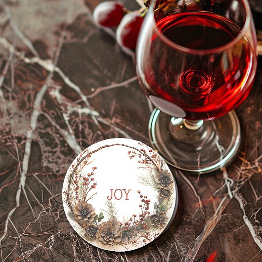 Dessous De Verre En Grès Serrures de Noël Branches Pine Cones Berries