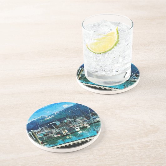 Dessous De Verre En Grès Seward Harbour Alaska Impressionnisme Abstrait (Côté)