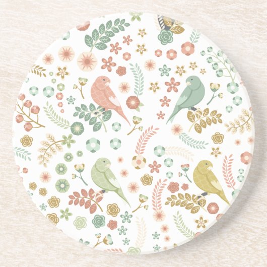 Dessous De Verre En Grès Shabby Birds & Branches Blanc (Devant)