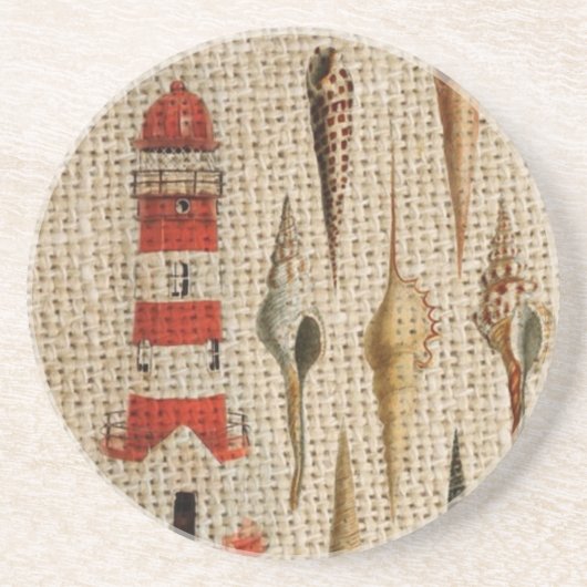 Dessous De Verre En Grès shabby chic burlap littorale seashell lighthouse (Devant)