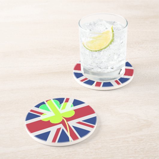 Dessous De Verre En Grès Shamrock du drapeau irlandais britannique Clover S (Côté)