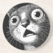 Dessous De Verre En Grès Shocked Cat Minimalist Ink Coaster (Devant)