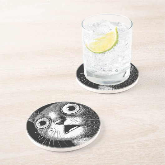 Dessous De Verre En Grès Shocked Cat Minimalist Ink Coaster (Côté)