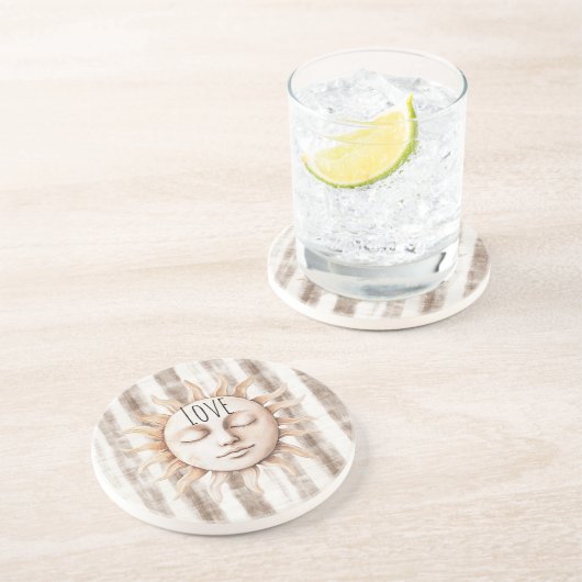 Dessous De Verre En Grès Sicily Cream Rustic Cream Sun Stripes (Côté)