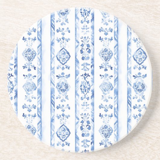 Dessous De Verre En Grès Sicily Italian Rustic Blue Stripes (Devant)