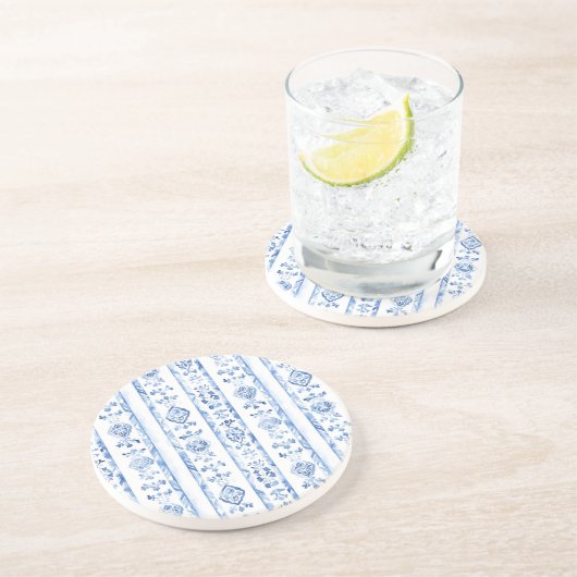 Dessous De Verre En Grès Sicily Italian Rustic Blue Stripes (Côté)