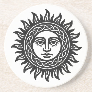 Dessous De Verre En Grès Sigil Visage Solaire – Tee Emblème Soleil Noir