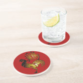 Dessous De Verre En Grès Signe chinois coq 2017 et calligraphie Round C (Côté)