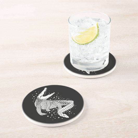 Dessous De Verre En Grès Silhouette d'animal blanc - Crocodile (Côté)