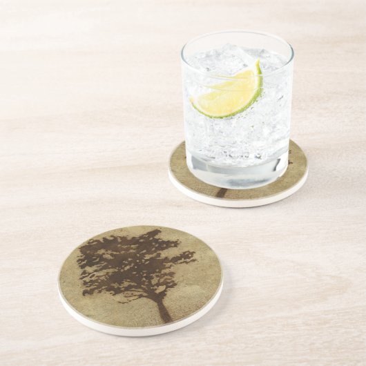 Dessous De Verre En Grès Silhouette d'arbre sur Arrière - plan de bronze (Côté)