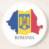 Dessous De Verre En Grès Silhouette de la Roumanie, étiquetée, (Devant)