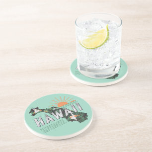 Dessous De Verre En Grès Silhouette de l'île d'Hawaï de style rétro