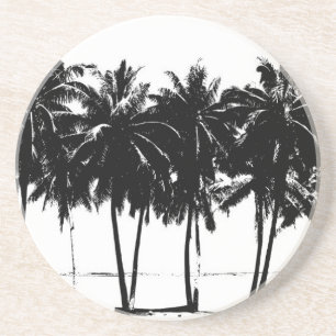 Dessous De Verre En Grès Silhouette de palmiers blancs noirs