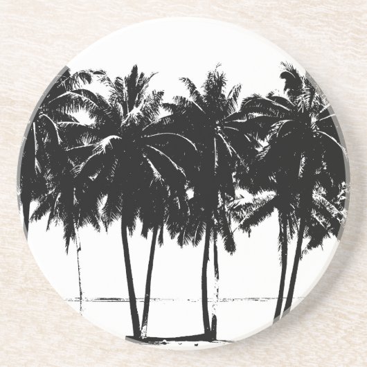 Dessous De Verre En Grès Silhouette de palmiers blancs noirs (Devant)