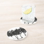 Dessous De Verre En Grès Silhouette de palmiers blancs noirs (Côté)