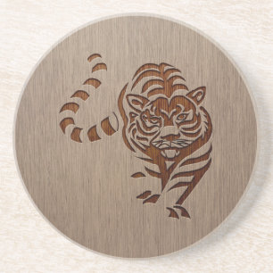 Dessous De Verre En Grès Silhouette de tigre gravée sur la conception en