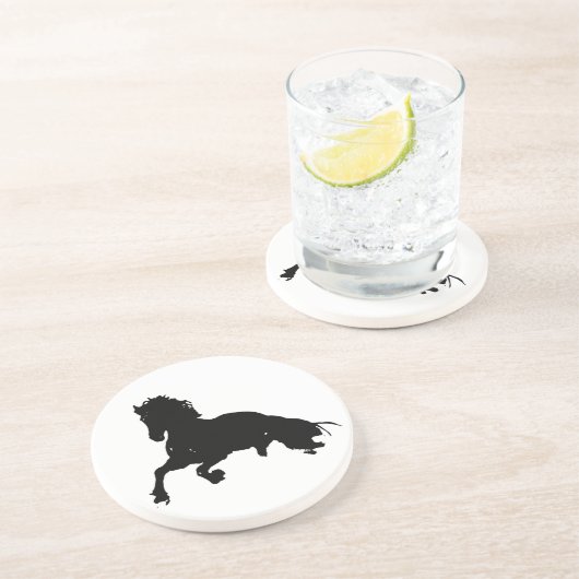 Dessous De Verre En Grès Silhouette du cheval blanc noir (Côté)