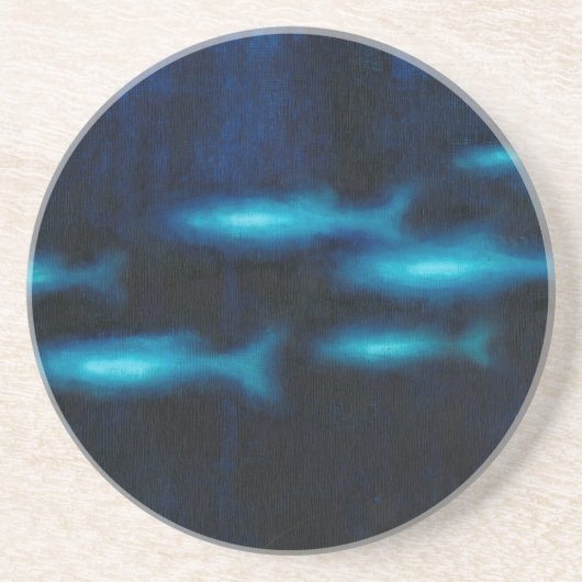Dessous De Verre En Grès Silhouettes de poisson bleu translucide (Devant)