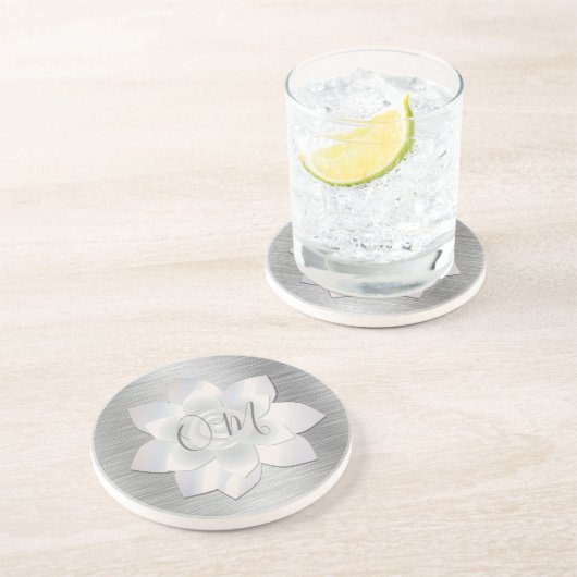 Dessous De Verre En Grès Silver Elegant Lotus OM (Côté)