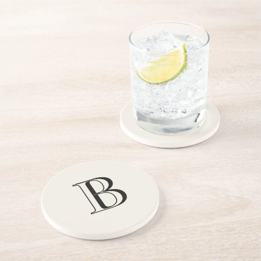 Dessous De Verre En Grès Simple Crème & Noir Monogramme Crème  (Côté)