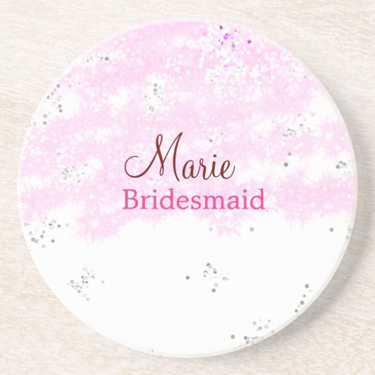 Dessous De Verre En Grès simple minimal ajouter nom monogramme rose demoise (Devant)