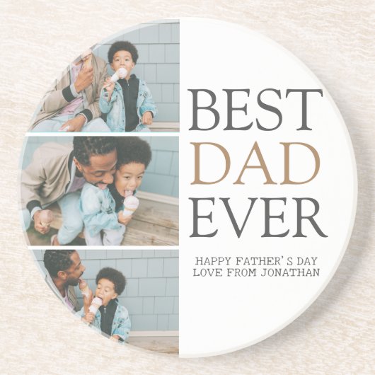 Dessous De Verre En Grès Simple moderne Fête des pères photo collage famill (Devant)