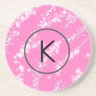 Dessous De Verre En Grès simple monogramme blanc minimaliste paillettes ros