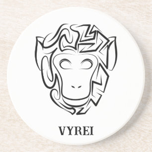 Dessous De Verre En Grès Singe tribal noir et blanc