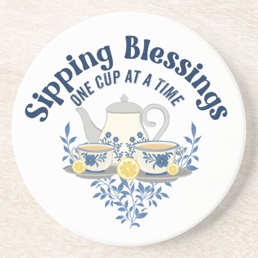 Dessous De Verre En Grès Sipping Blessures une tasse à la fois (Devant)