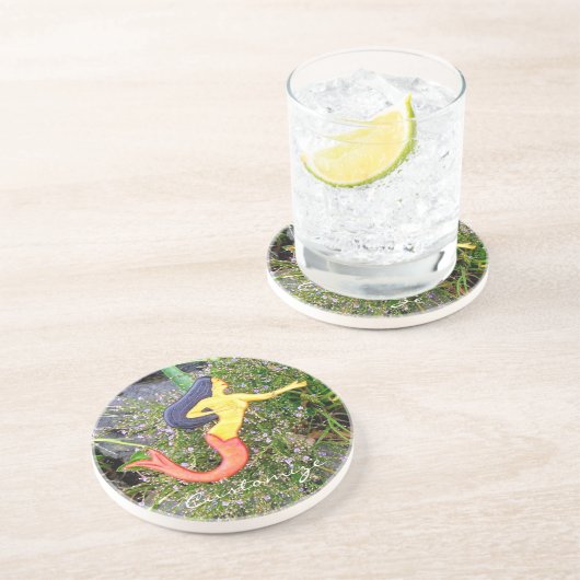 Dessous De Verre En Grès sirène à queue rouge (Côté)