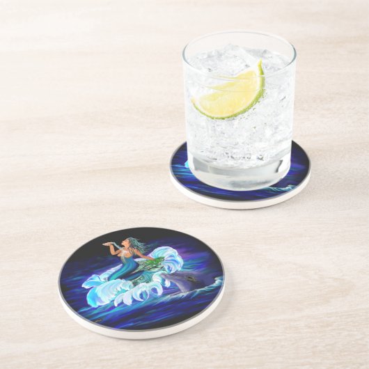 Dessous De Verre En Grès Sirène avec dauphin (Côté)