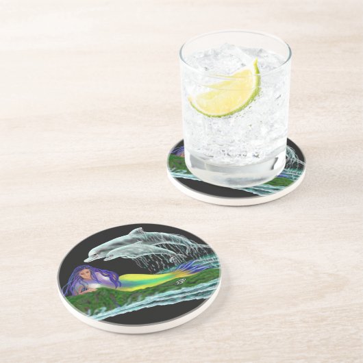 Dessous De Verre En Grès Sirène avec dauphins (Côté)