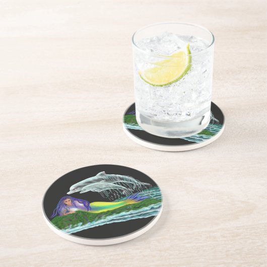 Dessous De Verre En Grès Sirène avec dauphins (Côté)