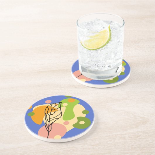 Dessous De Verre En Grès Sites abstraits intéressants avec feuilles (Côté)