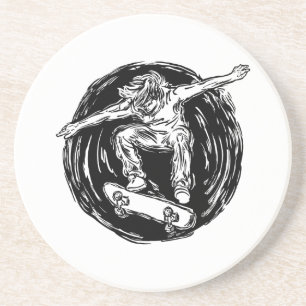 Dessous De Verre En Grès Skater légendaire faisant du ski de fond en milieu
