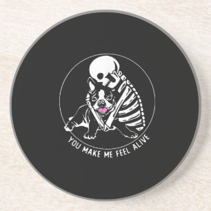 DESSOUS DE VERRE EN GRÈS SKELETON HUG BOSTON TERRIER VOUS ME FAITES SENTIR