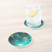 Dessous De Verre En Grès Skeleton Keys on Green Background (Côté)