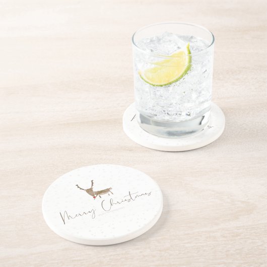 Dessous De Verre En Grès SlipperyJoe Joyeux rennes de Noël renne rouge nez (Côté)