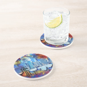 Dessous De Verre En Grès SlipperyJoe NYC graffiti lune entourée tourbillonn