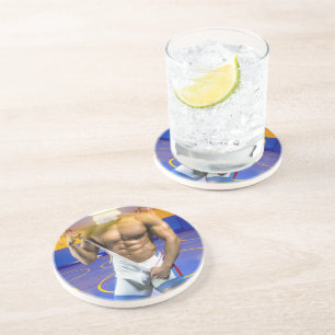 Dessous De Verre En Grès SlipperyJoe's homme musclé bosse abdos six-pack sa