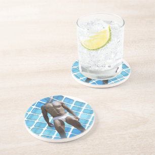 Dessous De Verre En Grès SlipperyJoe's homme musclé six-pack abs blanc sous